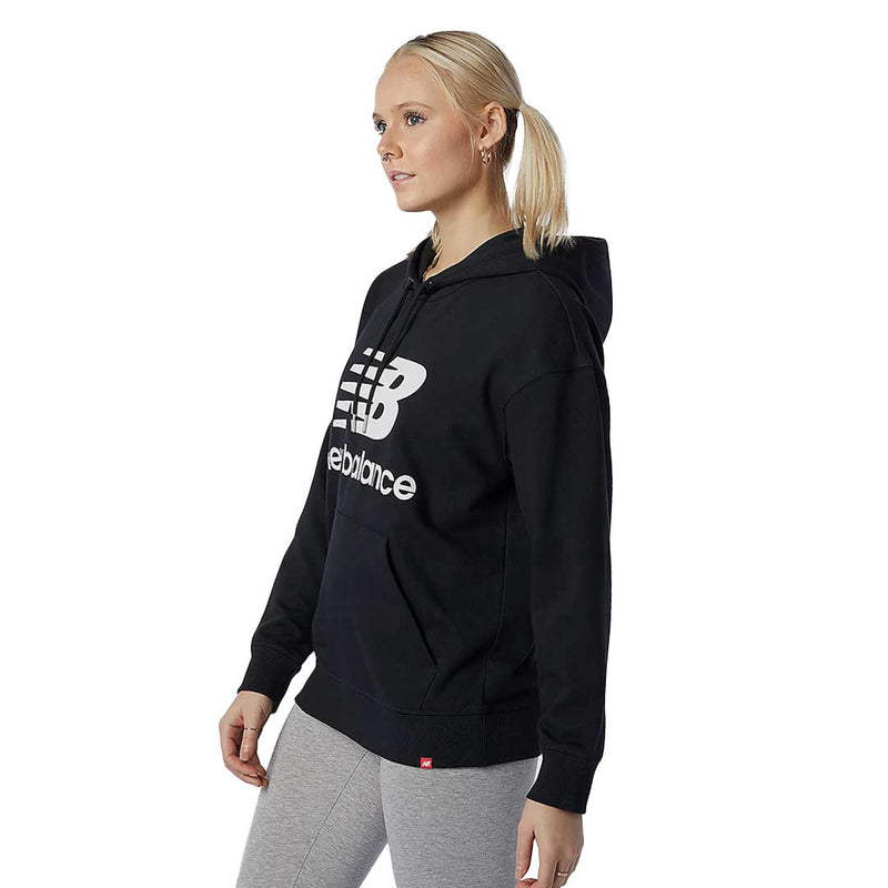 New Balance Women s Essentials Stacked Logo Oversized Pullover Hoodie WT03547 BK