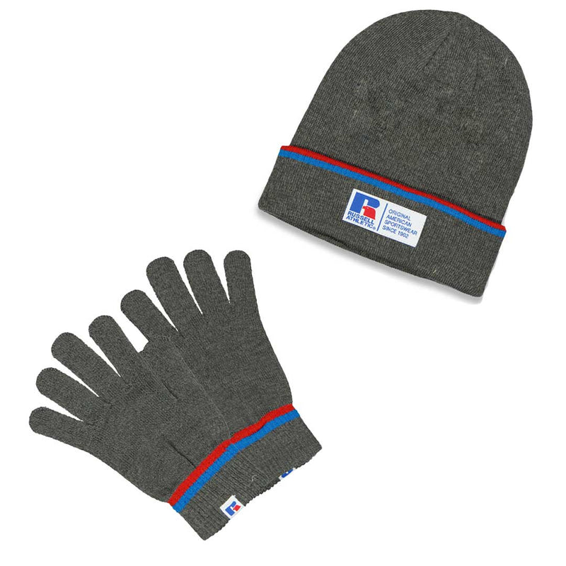 Russel Athletic - Men's Acrylic 2 Piece Cuff Beanie & Glove Set (RARU0EBMP2LC1WN 06GRH)