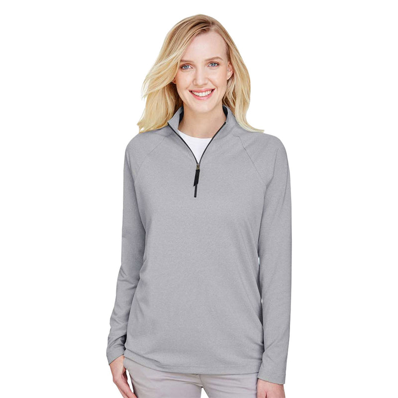 Devon & Jones - Women's Crownlux Performance Micro-Stripe Quarter Zip Pullover (DG480W BLK)