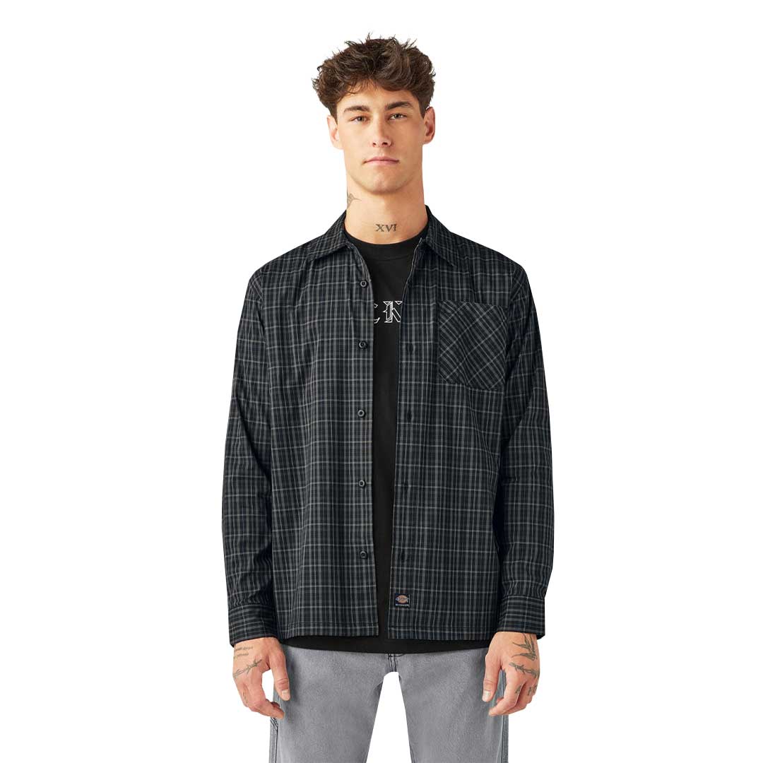Dickies - Men's Woven Plaid Poplin Long Sleeve Shirt (A85SFBLK
