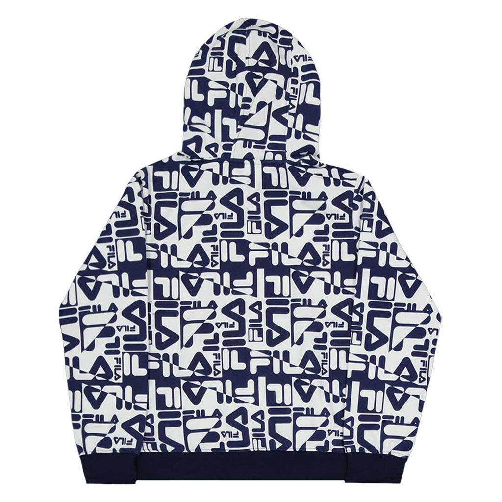 FILA - Sweat à capuche avec logo imprimé sur toute la surface pour enfants (junior) (82FB52 NVY) 