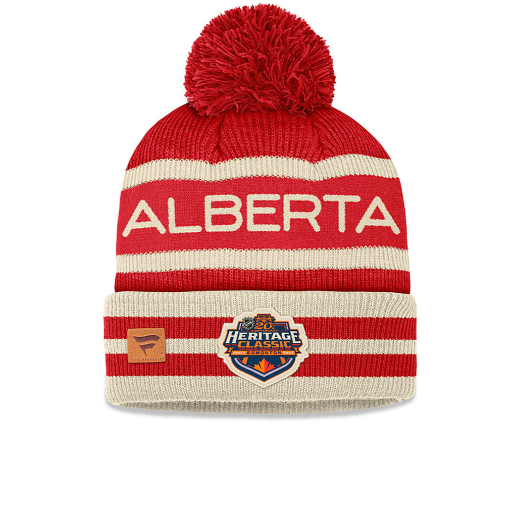 Fanatics - Tuque en tricot à revers avec pompon de l'équipe Heritage Classic des Flames de Calgary (02M3 448A NHD B0S) 