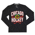 Fanatics - T-shirt chiné à manches longues pour homme des Blackhawks de Chicago (3985 NDG1 2AE 0K1)