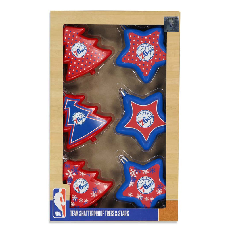 NBA - Philadelphia 76ers 6 Pack Tree & Star Ornament Set (76ERS-TREE-STAR-SET)