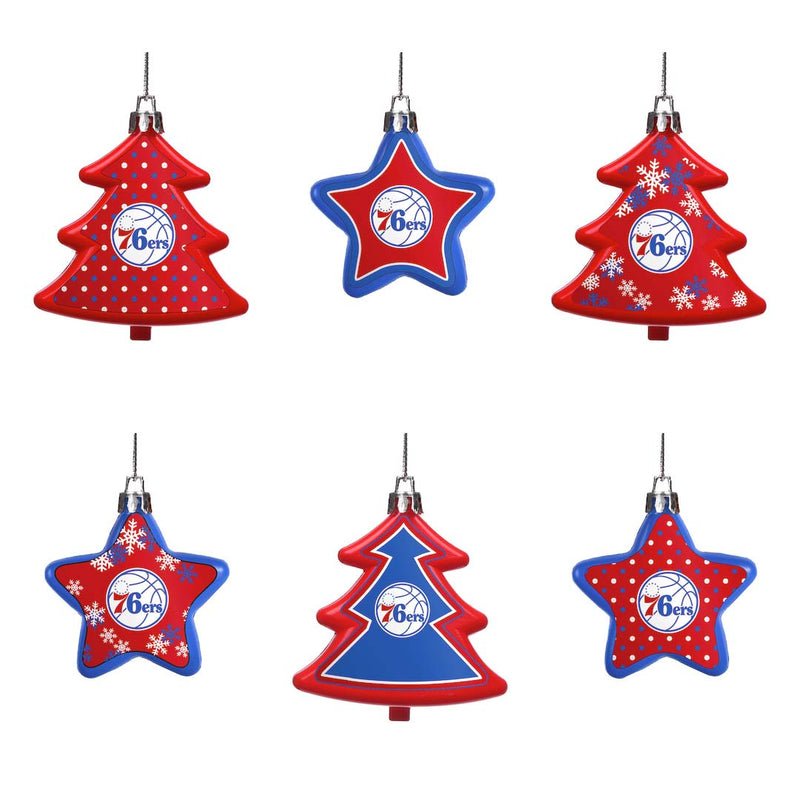 NBA - Philadelphia 76ers 6 Pack Tree & Star Ornament Set (76ERS-TREE-STAR-SET)