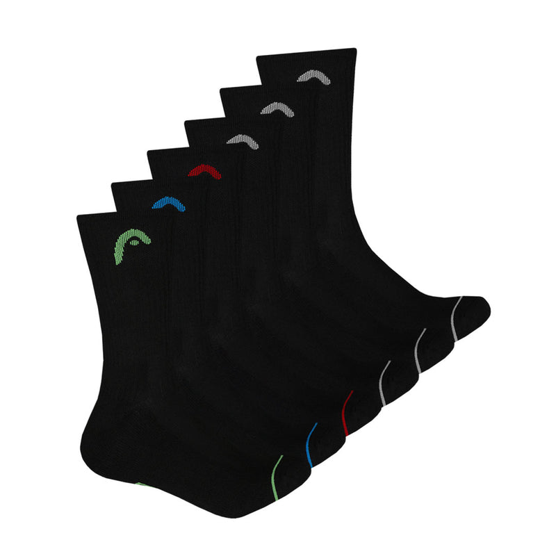 Head - Men's Cushion 6 Pack Crew Socks (HMHE035 BLK)