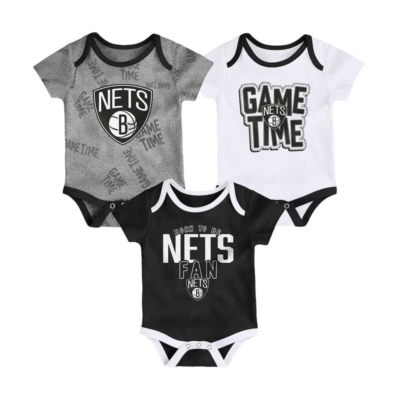 NBA - Ensemble Creeper à manches courtes 3 pièces Game Time des Brooklyn Nets pour enfants (bébés) (HK2I1FEFB NYN)