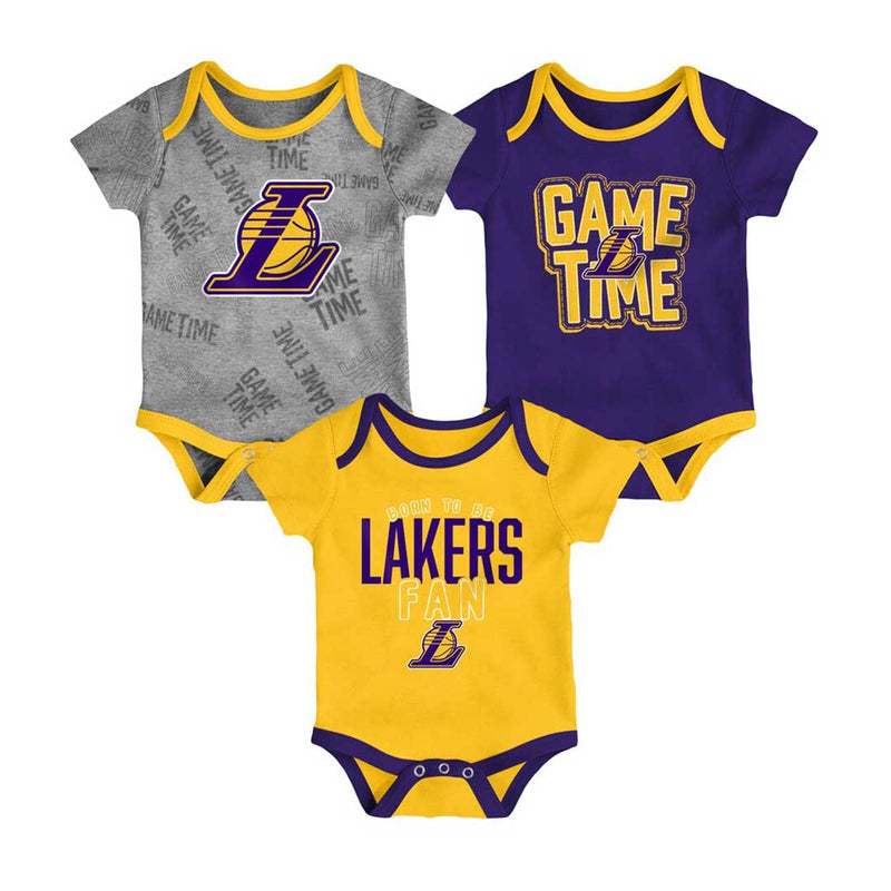 NBA - Ensemble Creeper à manches courtes 3 pièces Game Time des Lakers de Los Angeles pour enfants (bébés) (HK2I1FEFB LAK)