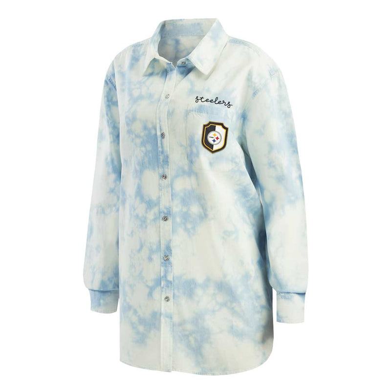 NFL - Women's Denim Pittsburgh Steelers Chambray Acid-Washed Long Sleeve Button Up Shirt (EAF51LW048G-STEELERS)