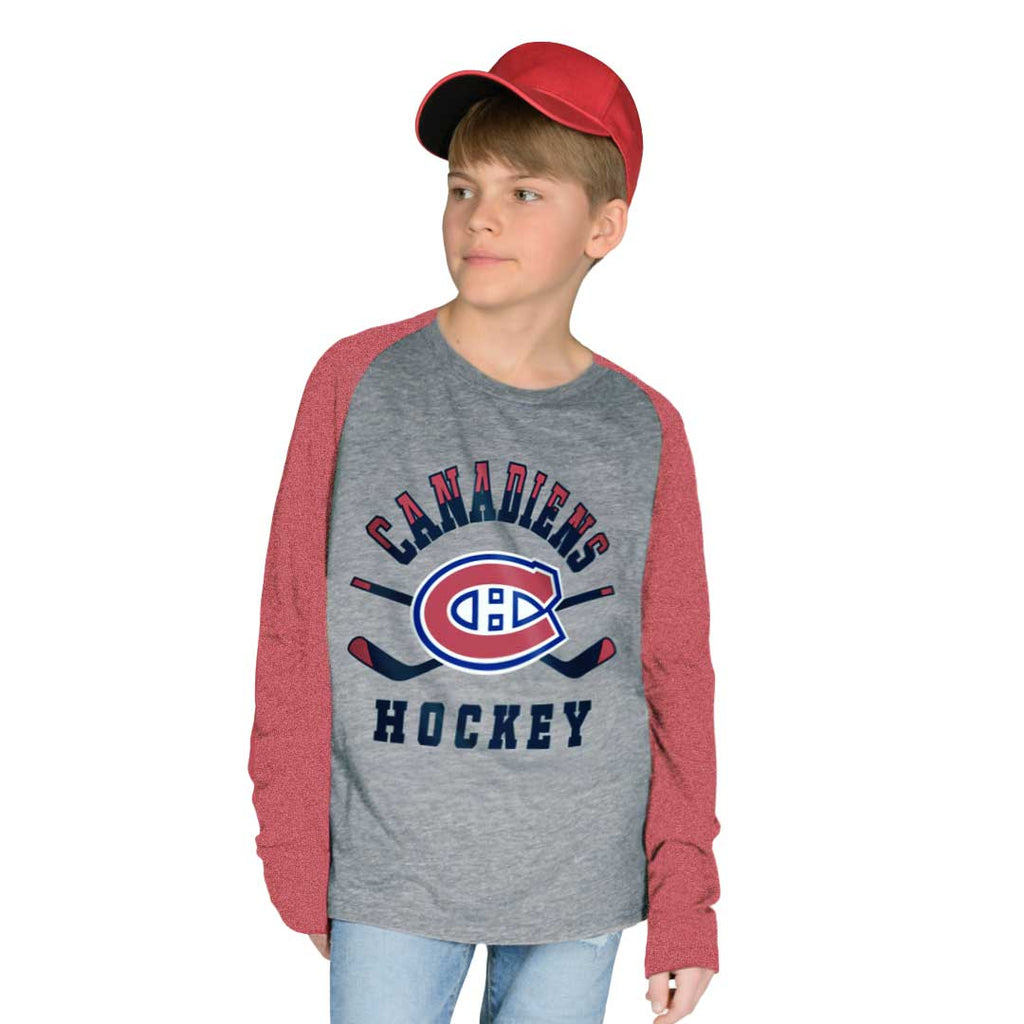NHL - Kids' (Junior) Montreal Canadiens Cross Stick Long Sleeve Raglan T-Shirt (HK5B7HDHPH11 CND)