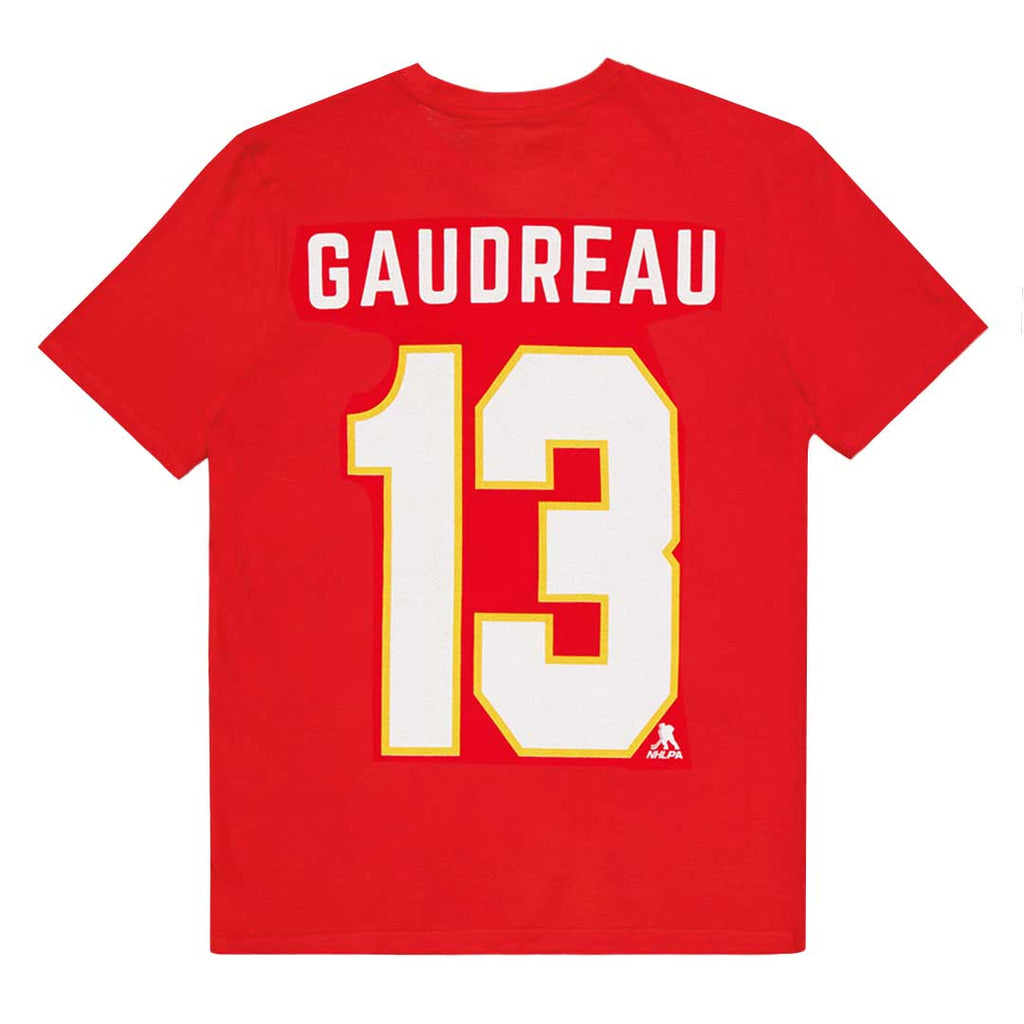LNH - T-shirt Johnny Gaudreau des Flames de Calgary pour hommes (NHXX02PMSC3P1CA 62RED) 