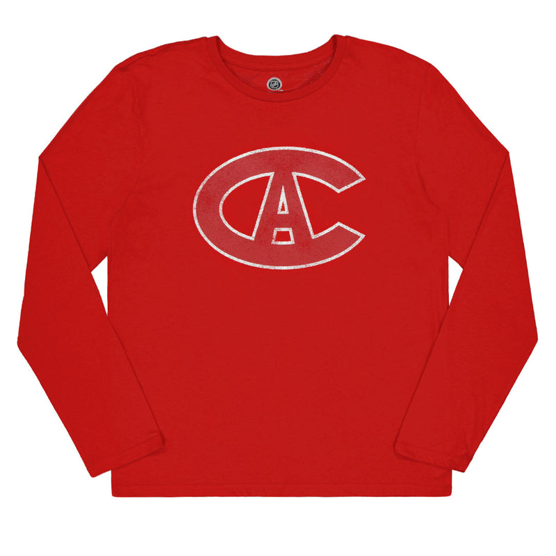 LNH - T-shirt à manches longues avec logo délavé des Canadiens de Montréal pour hommes (NHXXOVRML3A1GT 62RED) 