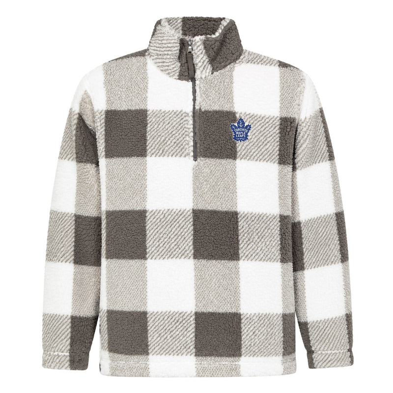 NHL - Women's Toronto Maple Leafs Plaid Sherpa 1/4 Zip Pullover Jacket (W-MAPLE LEAF-QTR ZIP)