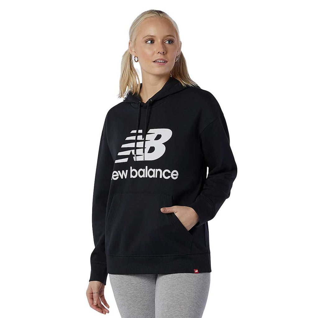 New Balance - Sweat à capuche surdimensionné avec logo empilé Essentials pour femmes (WT03547 BK) 