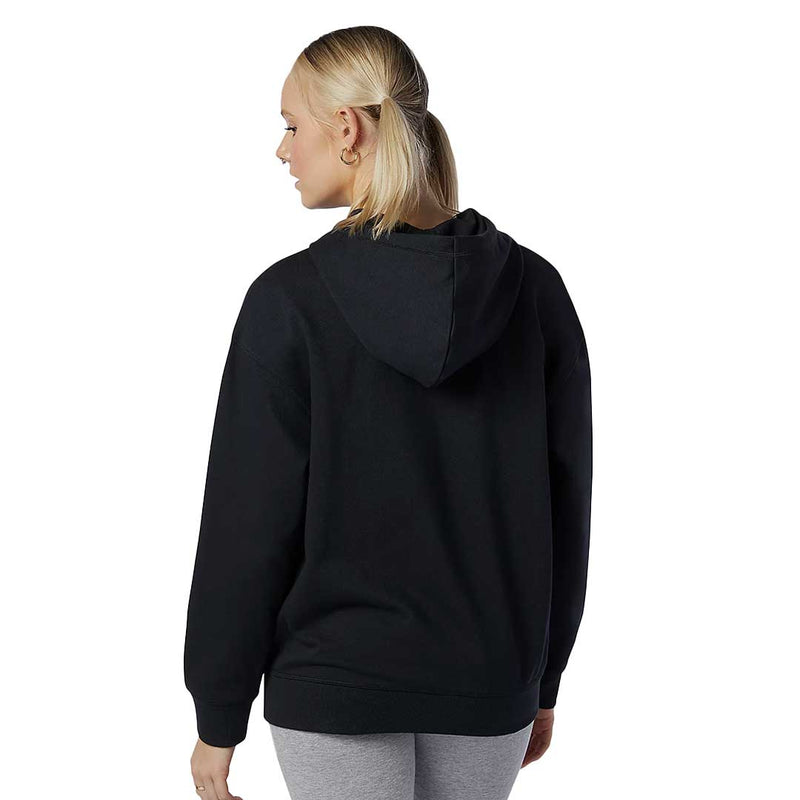 New Balance - Sweat à capuche surdimensionné avec logo empilé Essentials pour femmes (WT03547 BK) 