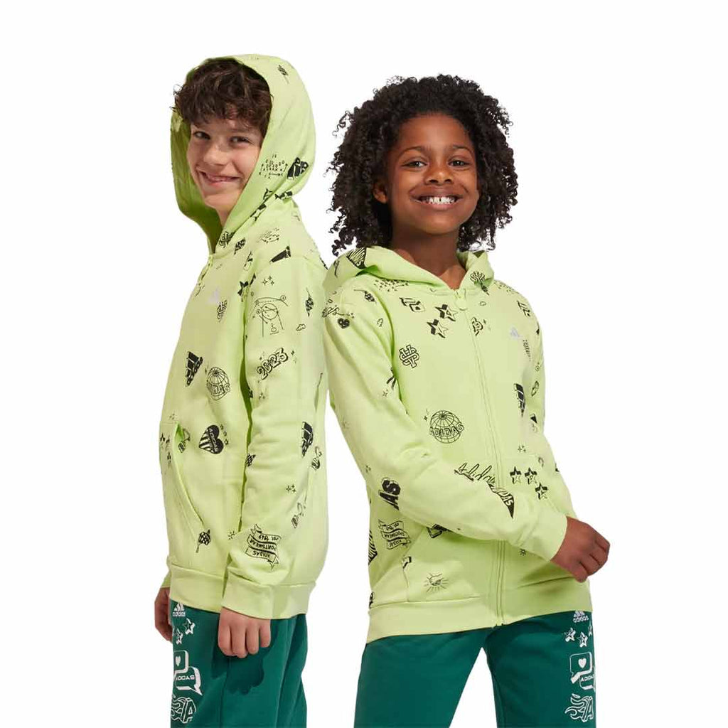 adidas Kids Junior Brand Love Allover Print Full Zip Fleece Hoodi SVP Sports