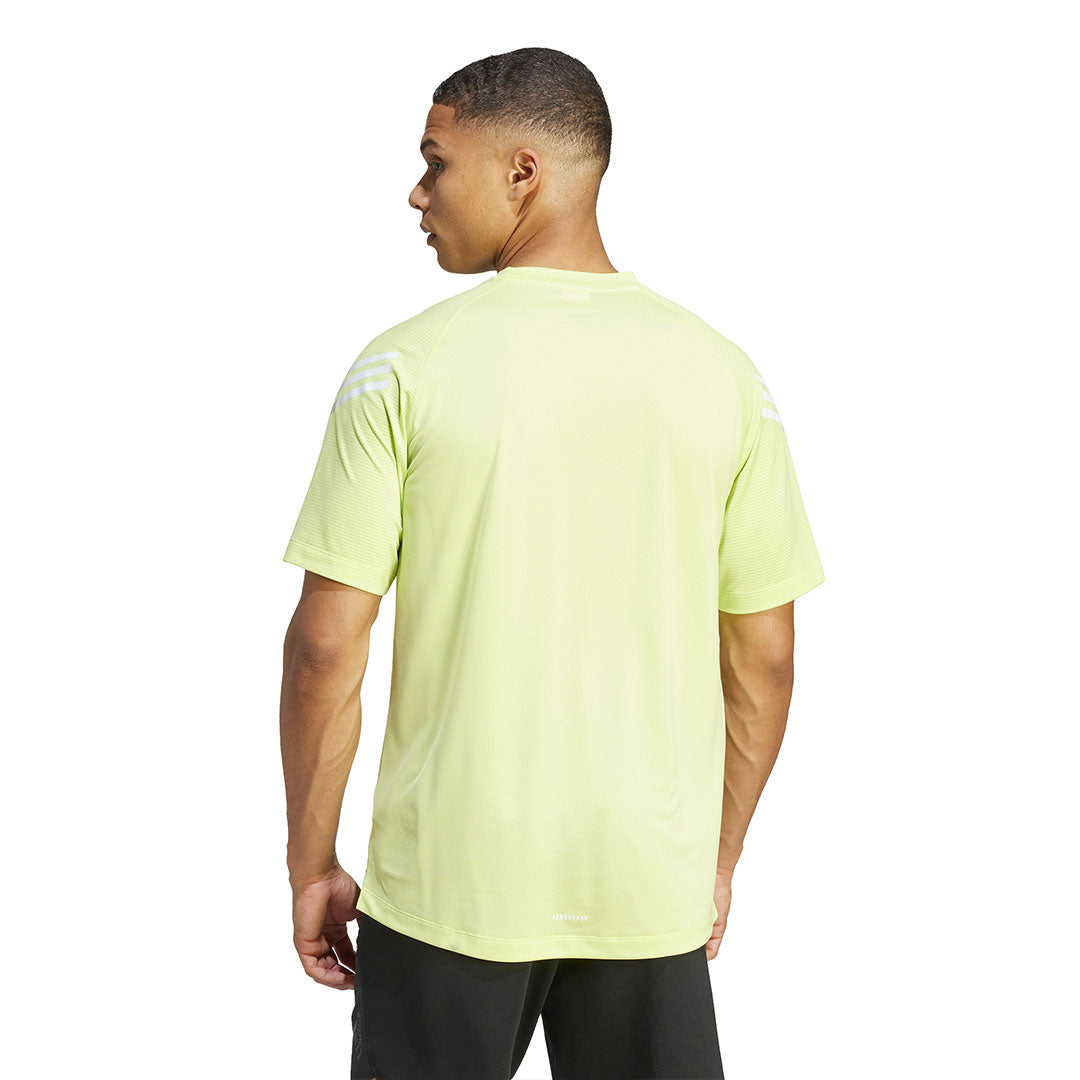 Adidas Train Icons 3 Stripes Training Tee Men Pulse Lime Silver Pebble White S