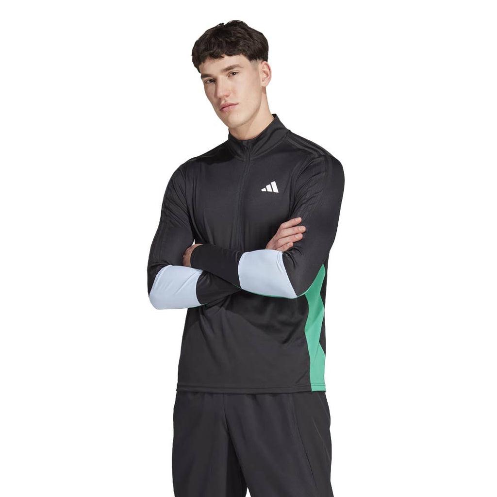 adidas - T-shirt d'entraînement color block à manches longues et fermeture éclair 1/4 pour hommes (IN5081) 