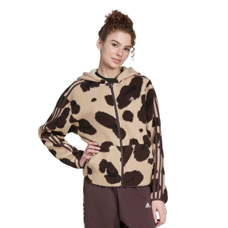 adidas - Women's Essentials 3-Stripes Animal Print High Pile Full-Zip Hoodie (IX3721)