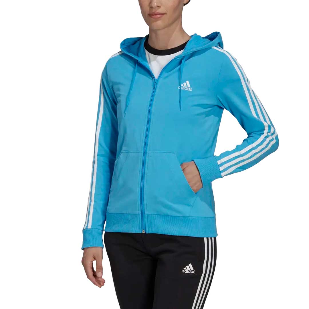 Adidas Women s Essentials 3 Stripes Full Zip Hoodie HL2057 Blu Wht XS