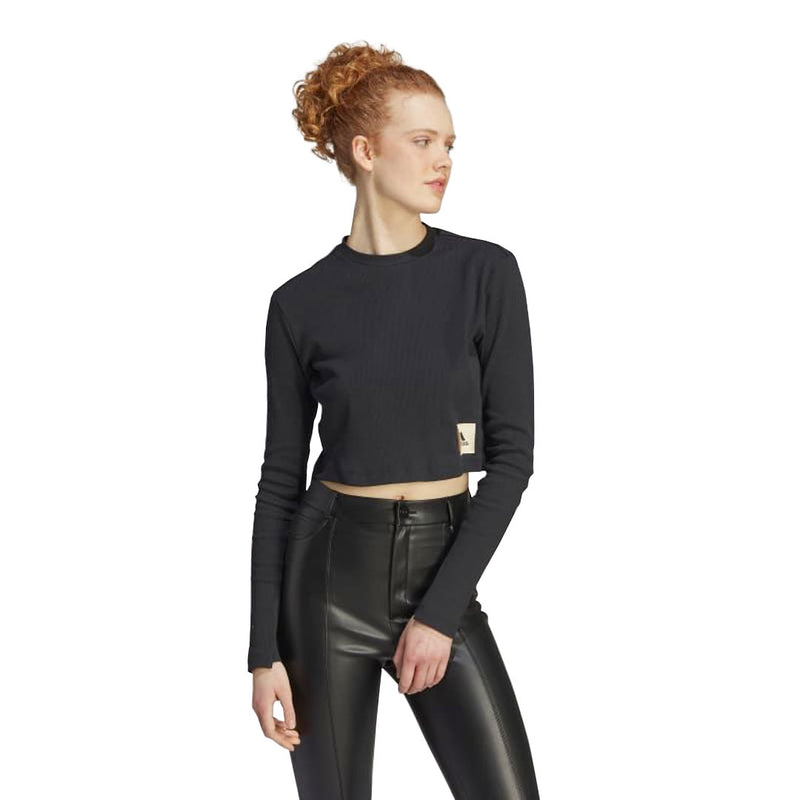 adidas - Women's Lounge Ribbed Crop Long Sleeve T-Shirt (IJ8469)