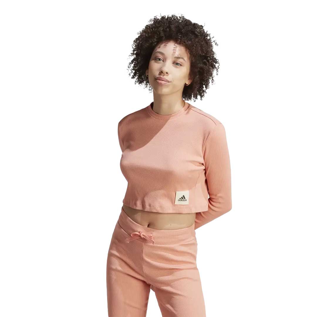 adidas - Women's Lounge Ribbed Crop Long Sleeve T-Shirt (IJ8471