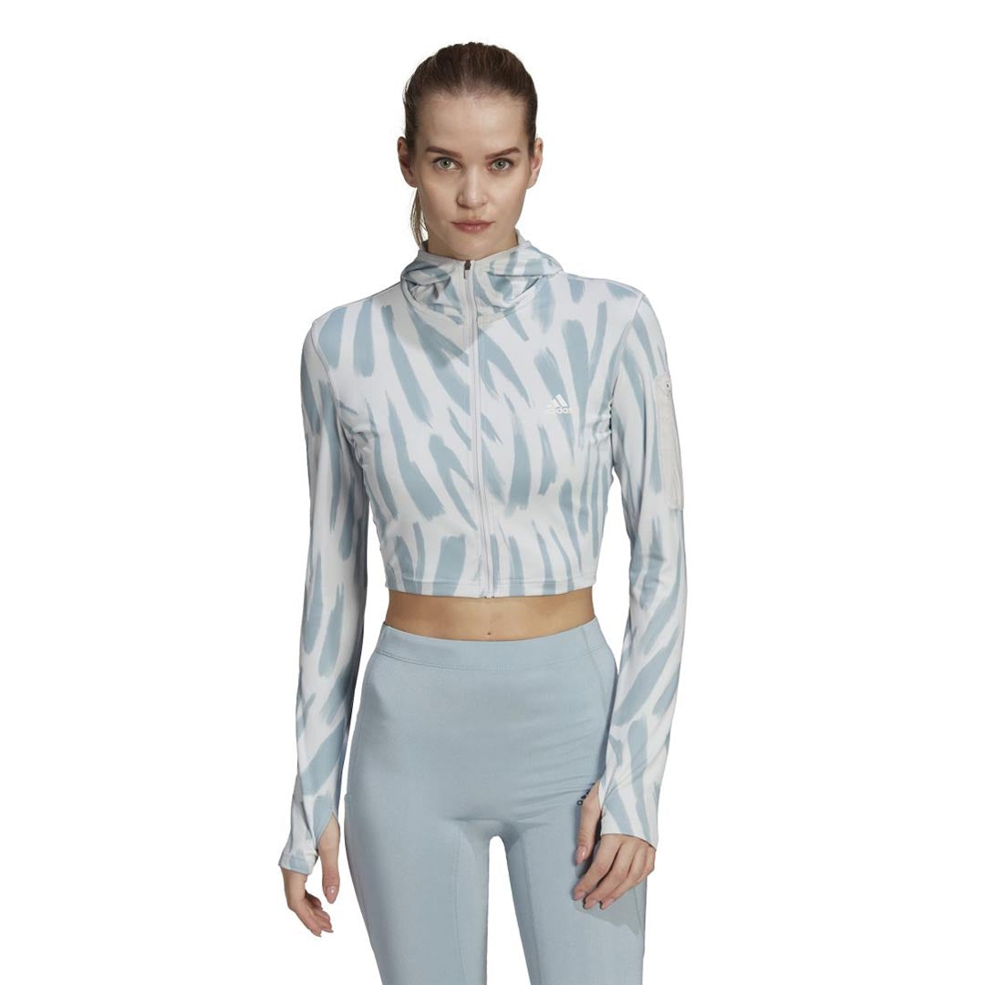 adidas - Women's Run Icons All Over Print Hooded Long Sleeve Top