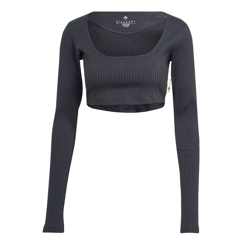 adidas - Women's Studio Lounge Ribbed Cropped Long Sleeve T-Shirt (HH8502)