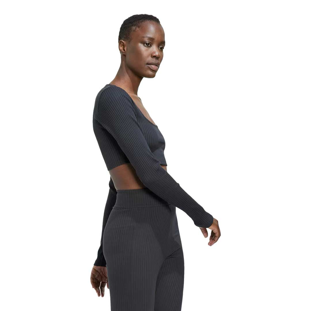 adidas - Women's Studio Lounge Ribbed Cropped Long Sleeve T-Shirt