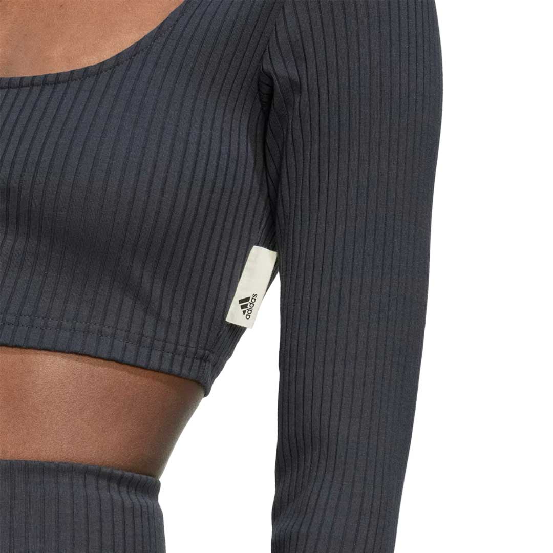 adidas - Women's Studio Lounge Ribbed Cropped Long Sleeve T-Shirt