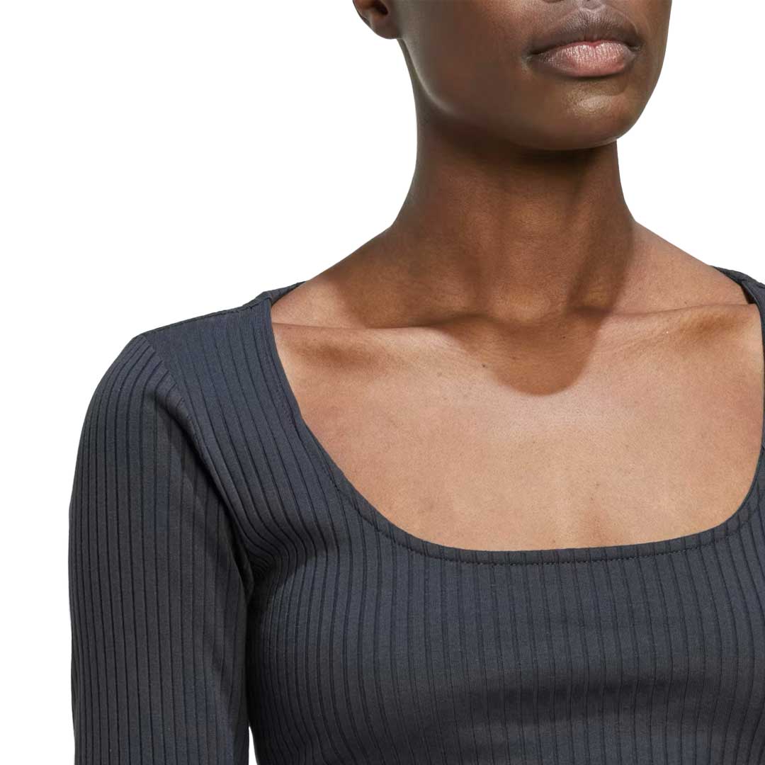 adidas - Women's Studio Lounge Ribbed Cropped Long Sleeve T-Shirt