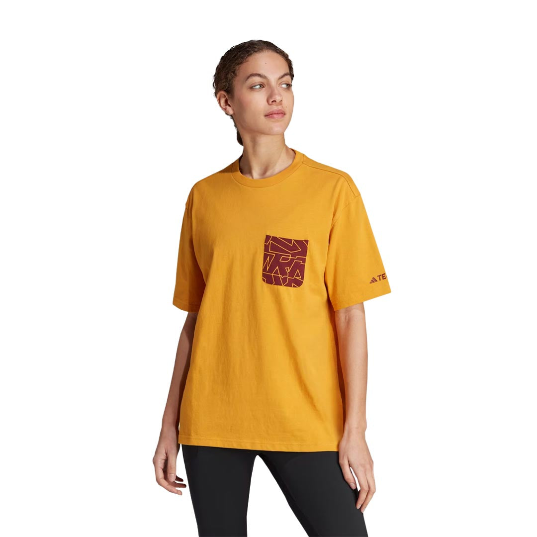 Adidas Women s Terrex Graphic Pocket Print T Shirt IL5065 Ylw Bur L