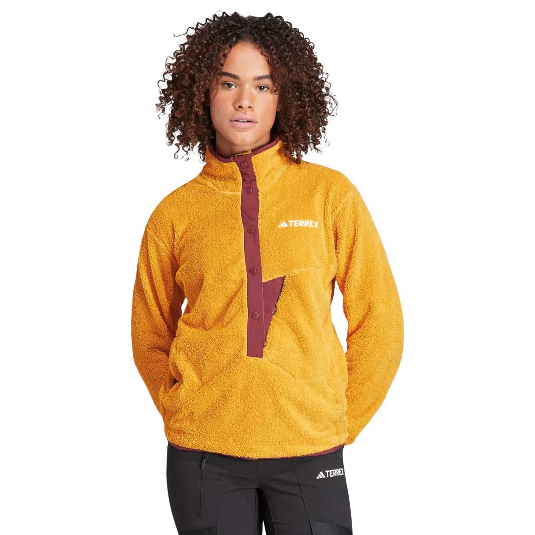 Adidas Women s Terrex Xploric High Pile Fleece Pullover Sweatshirt IB6554 Ylw Bur L