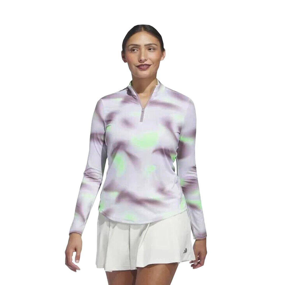 adidas - Women's Ultimate365 Printed 1/4 Zip Mock-Neck Long Sleeve