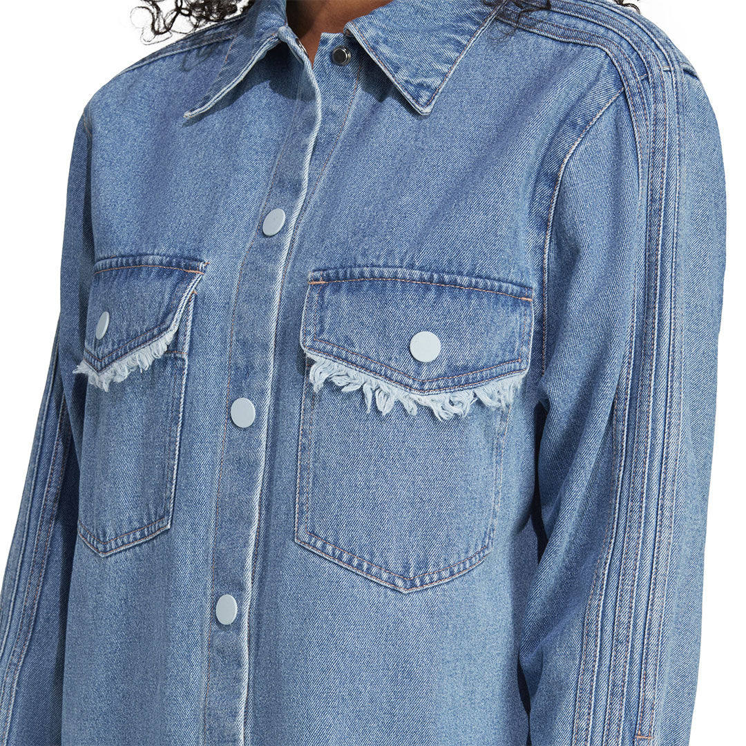 adidas◆×Kseniaschnaider Fringed Shirt Dres/長袖シャツ/S/IDG/II5712 Adidas Originals Ksenia Schnaider Fringe Midi Shirt Dress S
