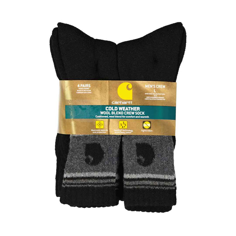 Carhartt - Men's 4 Pack Woolblend Crew Sock (CHMA0206C4 BLACK)