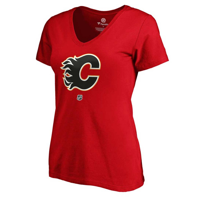 Fanatics - T-shirt à col en V Monahan des Flames de Calgary pour femmes (3A40 0484 H35 FND)
