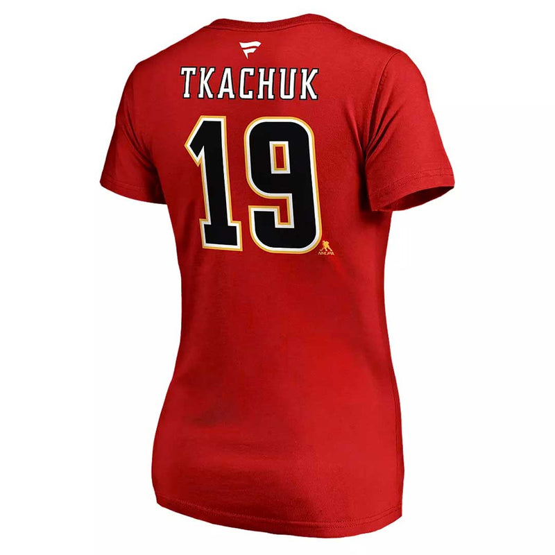 Fanatics - T-shirt à col en V Tkachuk des Flames de Calgary pour femmes (3A40 0484 H35 FNC)
