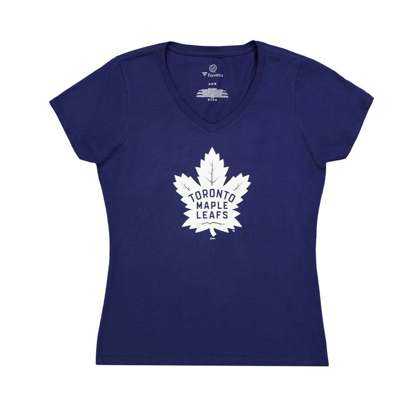 Fanatics - T-shirt à col en V avec logo principal des Maple Leafs de Toronto pour femmes (3A40 4506 2GZ 71M)