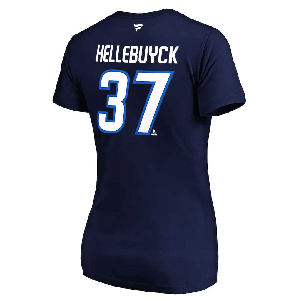 Fanatics - T-shirt à col en V Hellebuyck des Jets de Winnipeg pour femmes (QF44 NAV H3Z FPE)