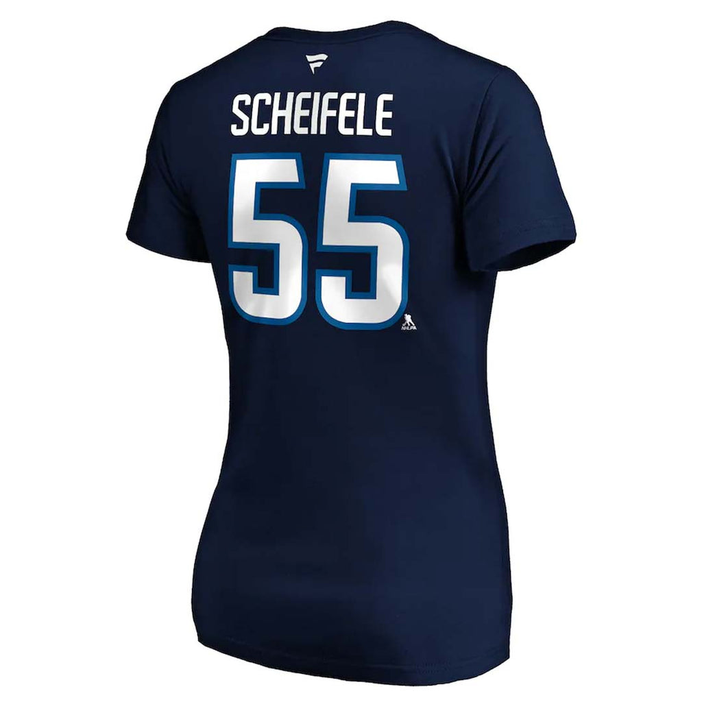 Fanatics - T-shirt à col en V Mark Scheifele des Jets de Winnipeg pour femmes (QF44 NAV H3Z FPF)
