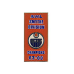 NHL - Épingle arrière autocollante bannière Smythe Division des Oilers d'Edmonton 1988 (OILSMY88S)