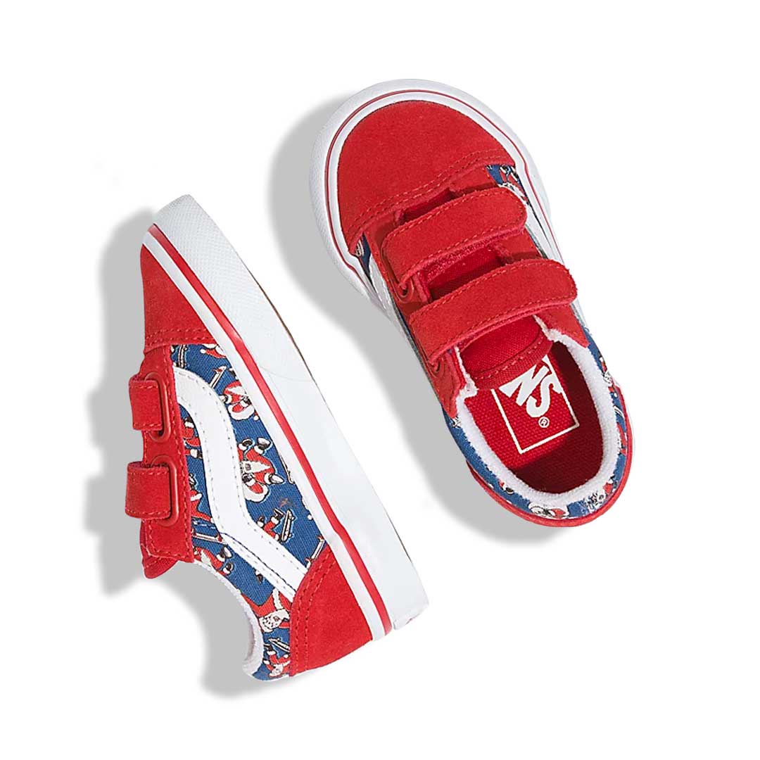 Red and blue discount checkerboard vans old skool