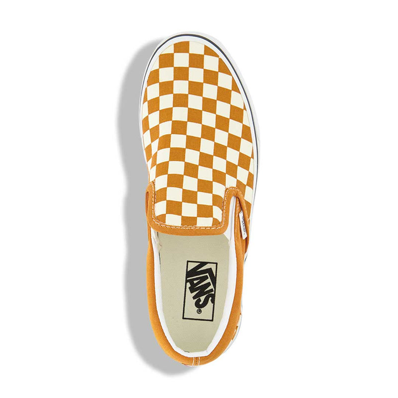 Orange and white slip on vans top